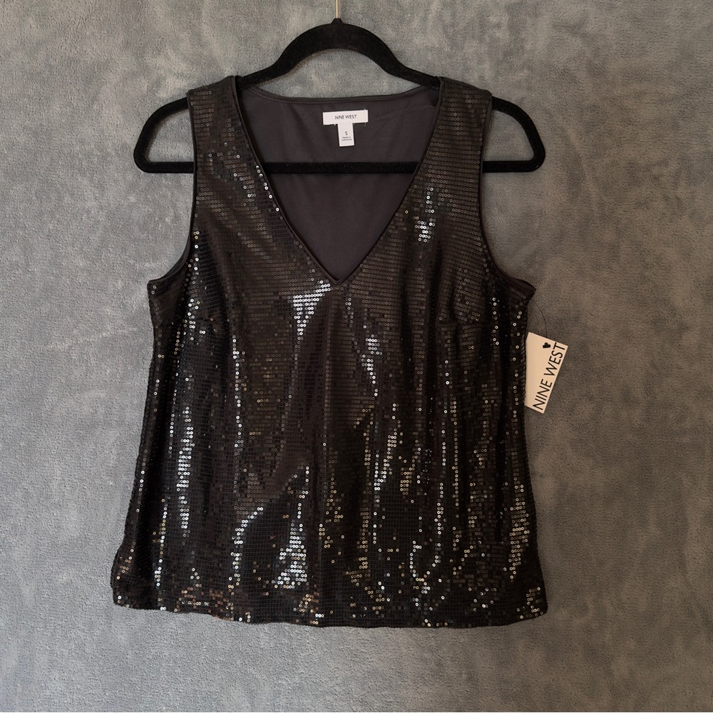 Nine West Black Sequin Tank Top size Small Festival Club Wedding Prom Party NWT